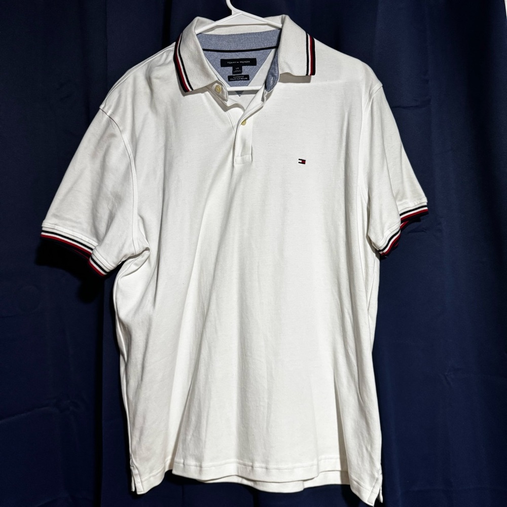 Tommy Hilfiger White Polo with Red and Blue Accents
